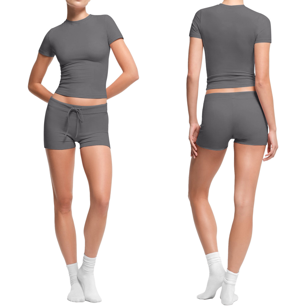 Womens Stylish Form-fitting Short-sleeve Set With A Crew Neck