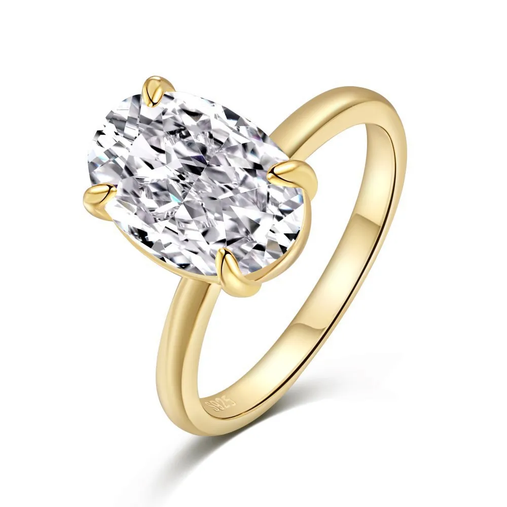 Silver Oval Big Diamond Ring For Women - Gold