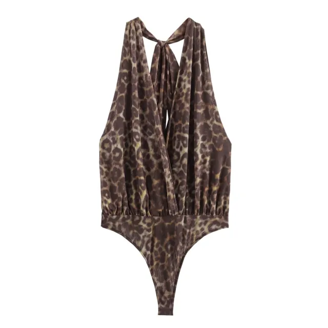 New Women's V neck Halter Shoulder Strap With Backless Sleeveless Leotard S Animal Pattern - Shop at LoveMi