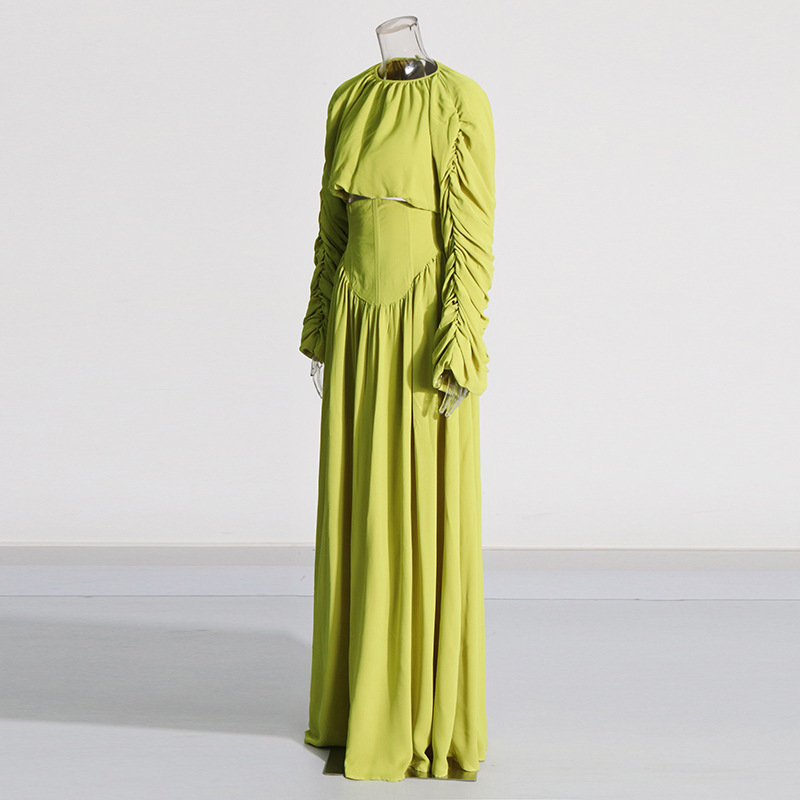 Casual Round Neck Tied Pleated High-grade Long Sleeve Design Two-piece Set