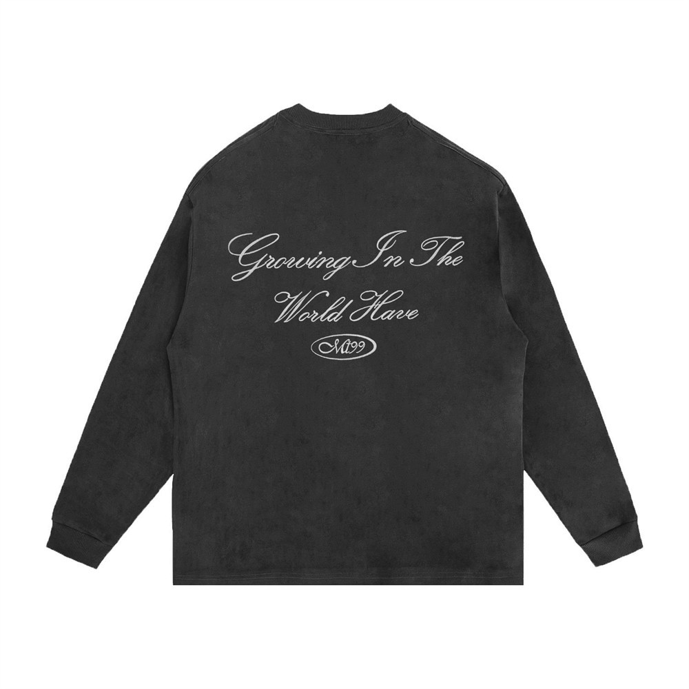 كنزة رجالية فضفاضة بأكمام طويلة وياقة دائرية مع تطريز حروف لفصلي الربيع والخريف