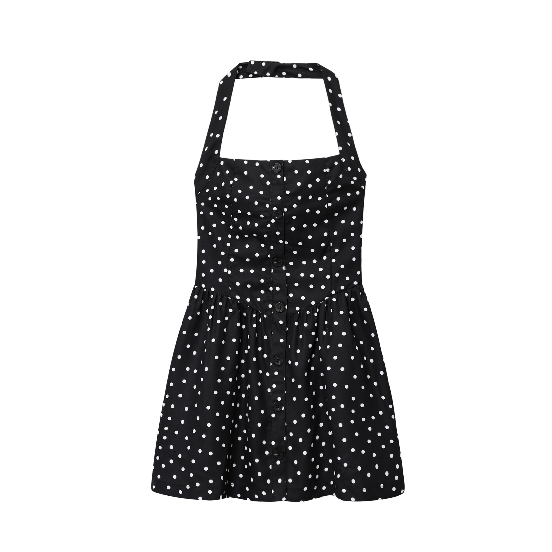 Summer Polka Dot Halter Backless Button Short Dress - Shop at LoveMi