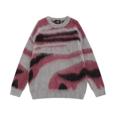 Women's Retro Contrast Colour Loose Sweater - Purple - View 1