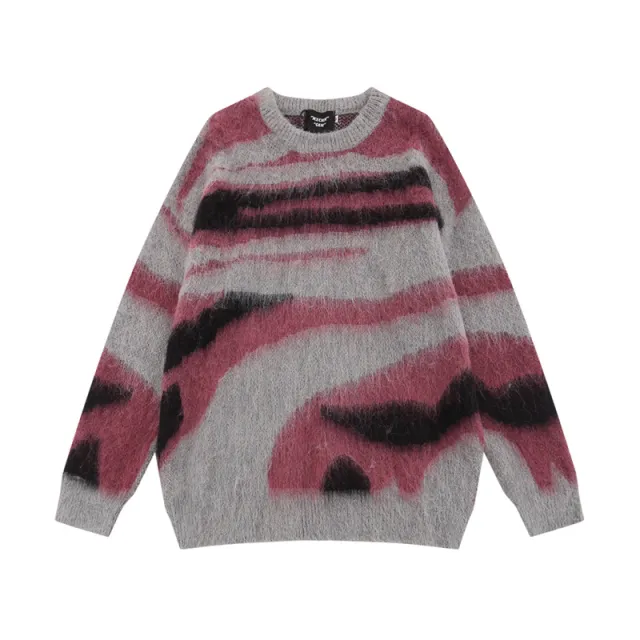 Women's Retro Contrast Color Loose Sweater Purple - Shop at LoveMi