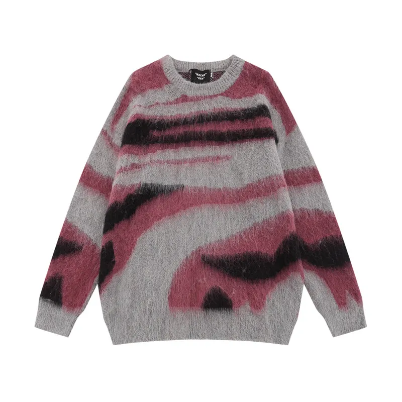 Women's Retro Contrast Color Loose Sweater - Purple