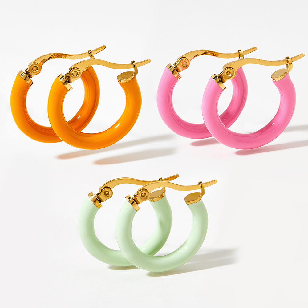 Ins Wind Circle Macaron Dripping Oil Ear Ring