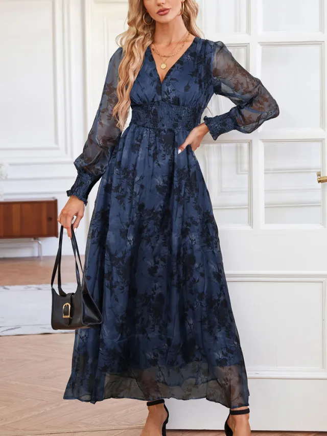 Women's Casual Bohemian Style Printed Maxi Dress Navy - Shop at LoveMi
