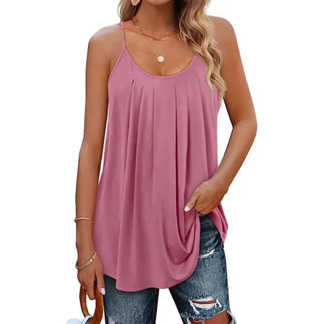 Women's Casual Summer Pleated Round Neck Keyhole Loose Top Rose Red - Shop at LoveMi