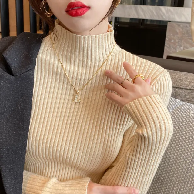 Half Turtleneck Knitted Sweater Women's Bottoming Shirt Women's Autumn And Winter Apricot - Shop at LoveMi