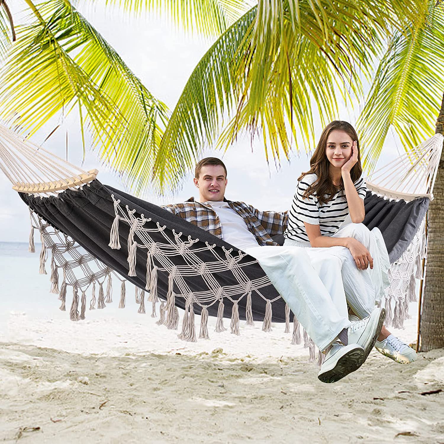 Outdoor Bohemian-Style Guesthouse Double Tassel Hammock