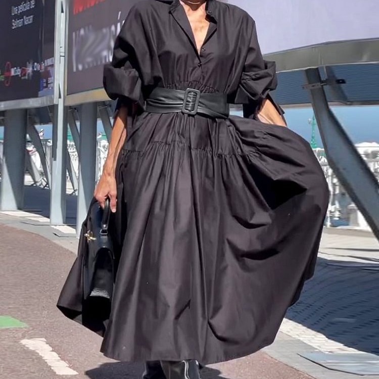 Pleated Puff Sleeve Swing Dress, picture 4 of 6