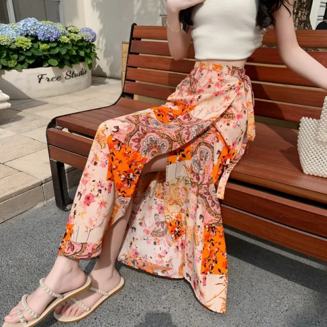 Real Shot Sun proof Floral Skirt With Various Colors Orange - Shop at LoveMi