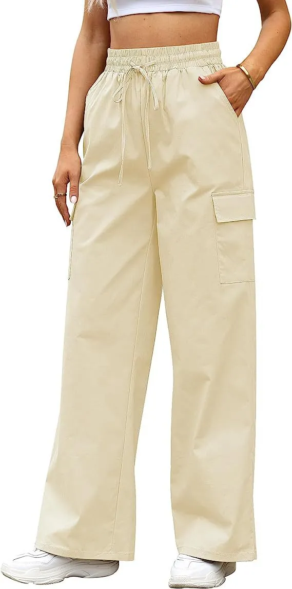 Women's Cotton Pocket Smocking Workwear Casual Pants Beige - Shop at LoveMi