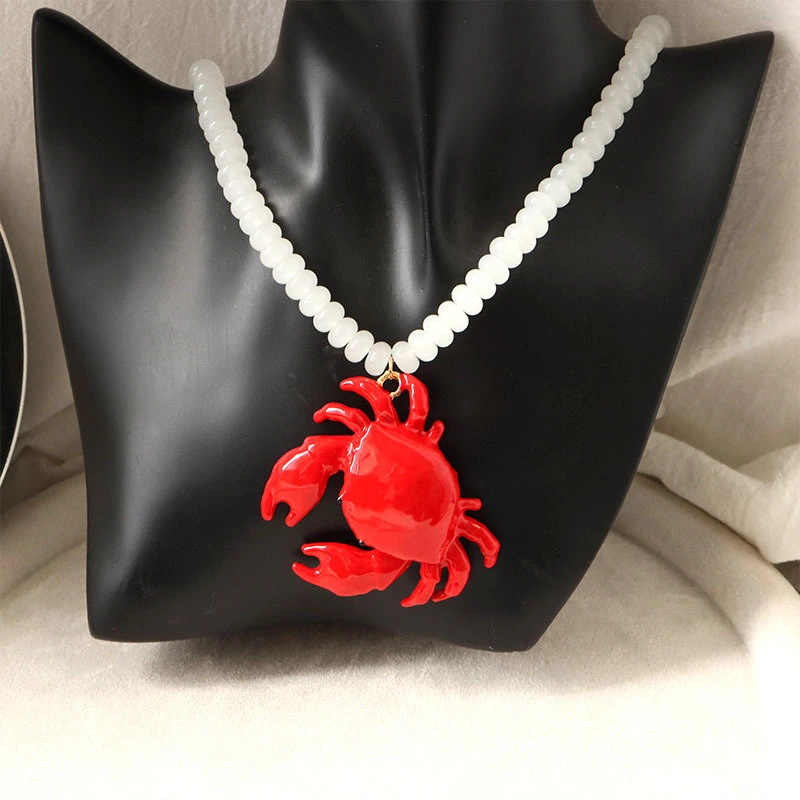 Beach-style Red Crab Bead Necklace