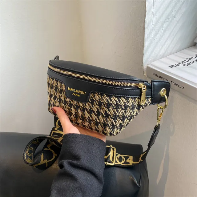 Popular New Autumn And Winter Houndstooth Hand Holding Saddle Bag Casual Shoulder Messenger Bag Black - Shop at LoveMi