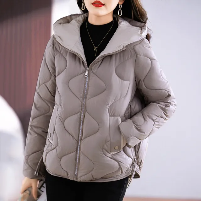 New Shiny Fashion Western Style Slimming Thin Hood Cotton padded Coat For Women Champagne - Shop at LoveMi