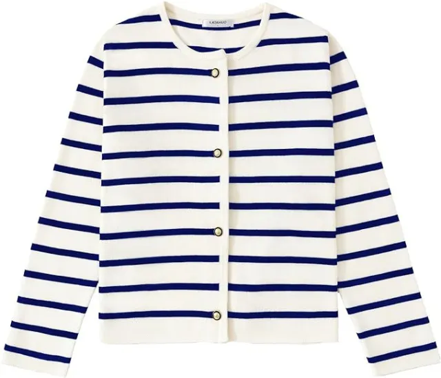 Women's Striped Cardigan Sweater Fashion Long Sleeve Button Sapphire Blue - Shop at LoveMi
