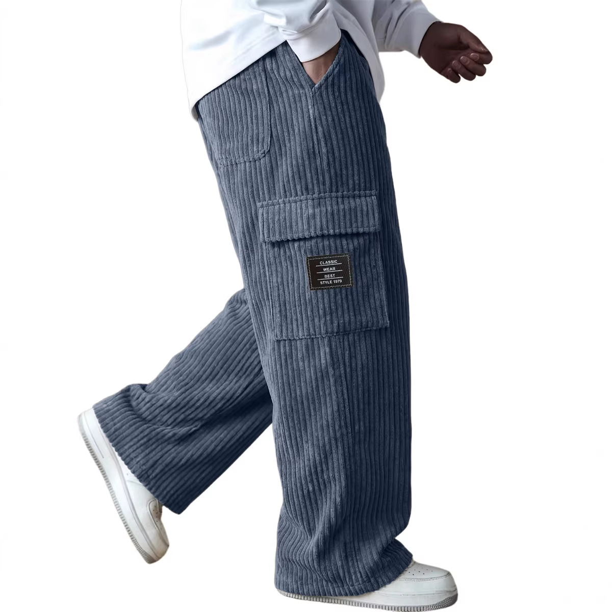 American-style Vintage Vertical-striped Corduroy Mens Casual Workwear Pants