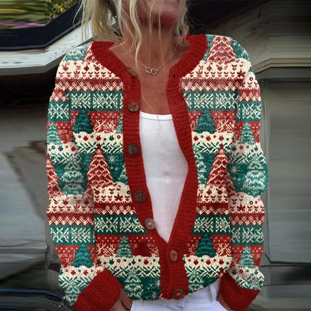 New Christmas 3D Digital Printing Women Cardigan Coat Outerwear Female Dz169405Yxcred - Shop at LoveMi