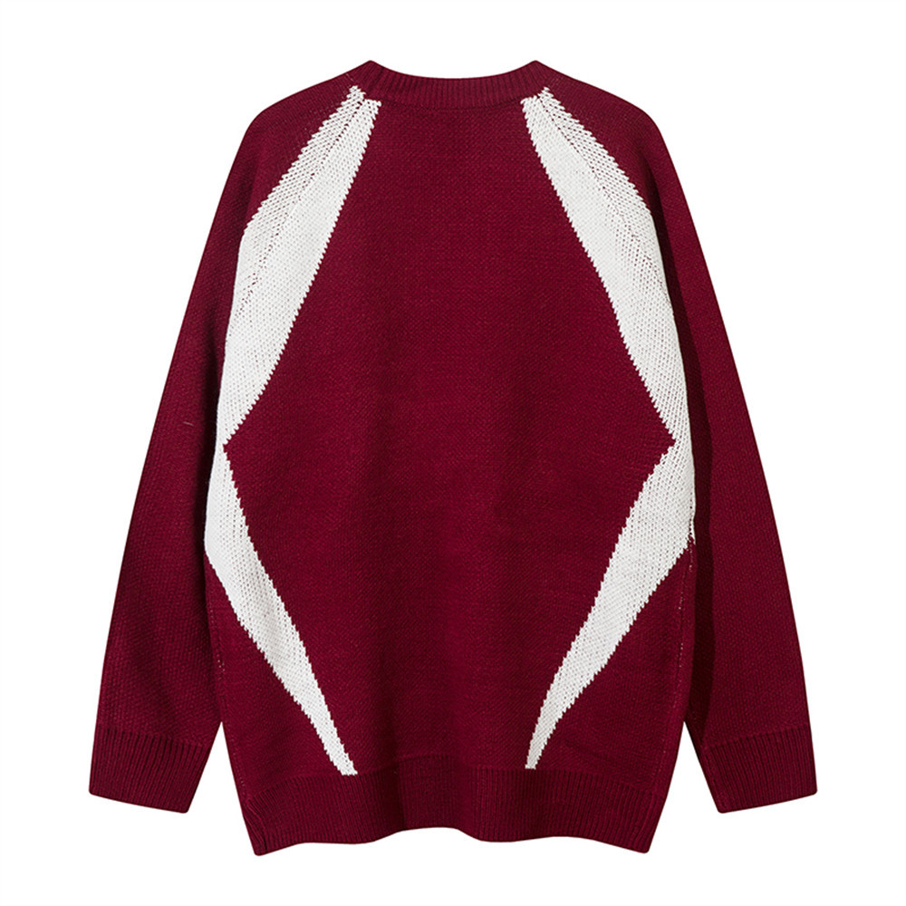 American Letter Color Contrast Patchwork Round Neck Sweater