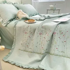 Xia Liang Quilt Four-piece Lace Embroidery - Water Green - View 1