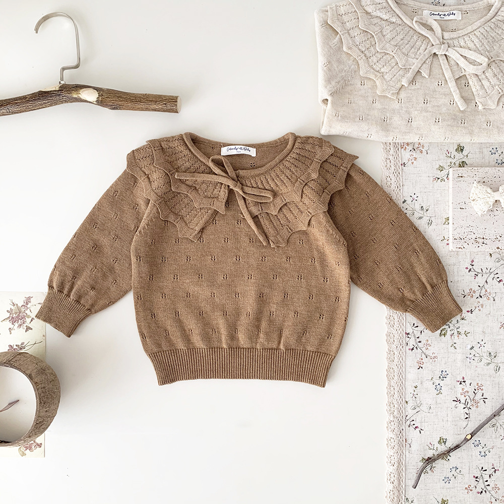 Baby Girls' Pullover Double-layer Ruffled Collar Sweater