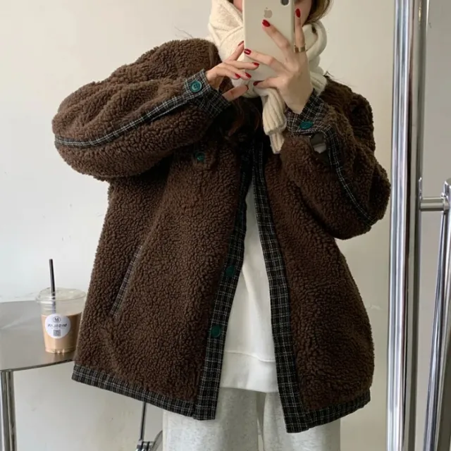 Korean Style Loose Double Layer Thickened Cotton Padded Coat Top Brown - Shop at LoveMi