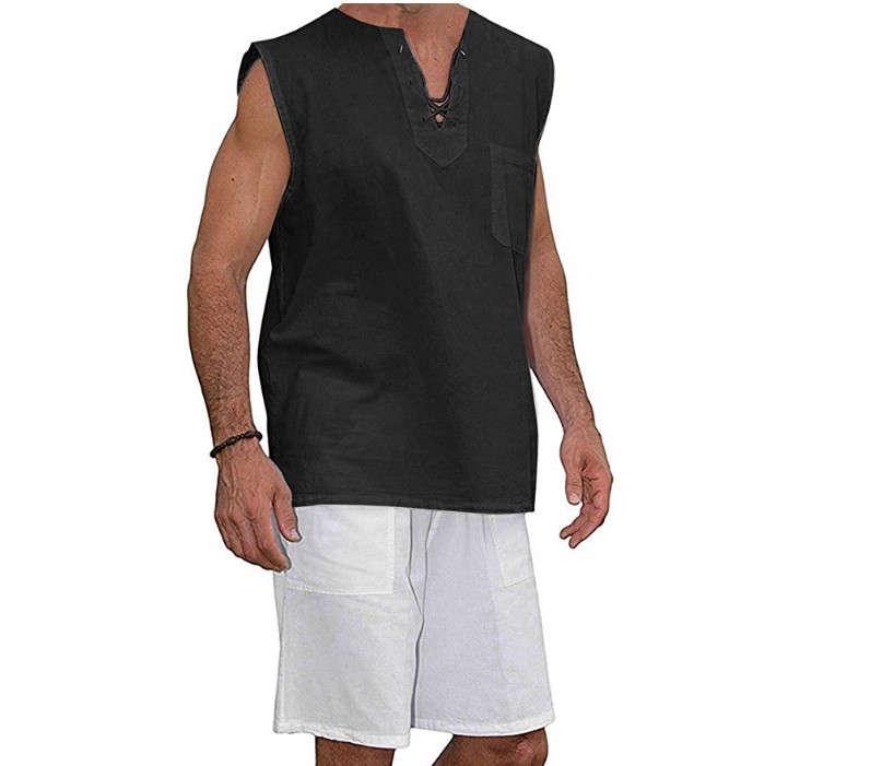 Title 6, Mens Eyelet Lace Cotton And Linen Vest Shirt, ...