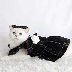 Woven Flying Shoulder Sleeve Skirt Dog Cat Pet Clothes - Black Clothes Bow Tie Corsage - View 1