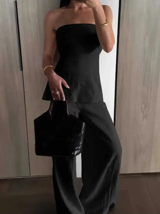 Ladies' Boob Tube Top Casual Pants Suit Black - Shop at LoveMi