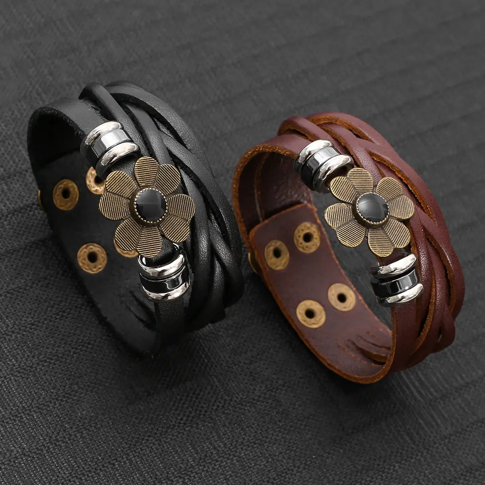 Retro Woven Leather Mens Bracelet