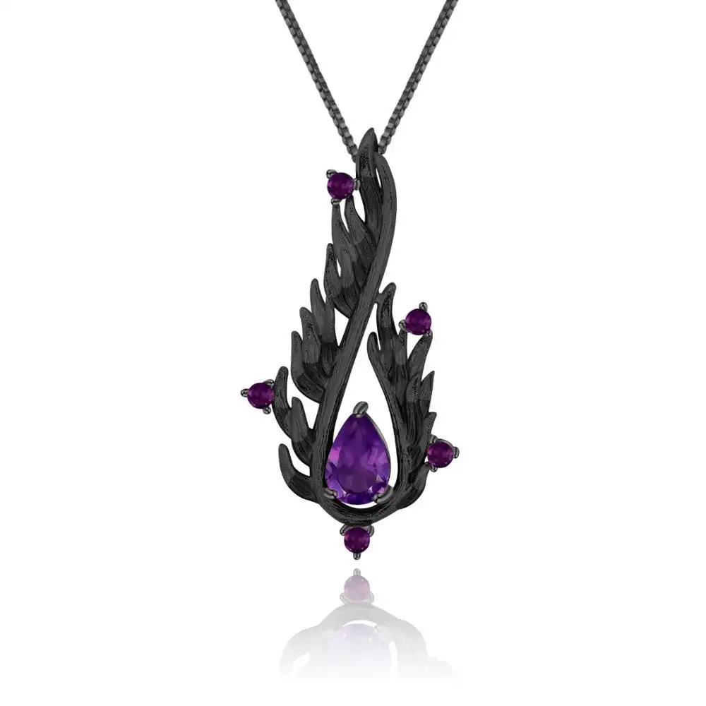 Designer High-grade Dark Retro Style Pendant Italian Craft 925 Silver Natural Amethyst Necklace Pendant