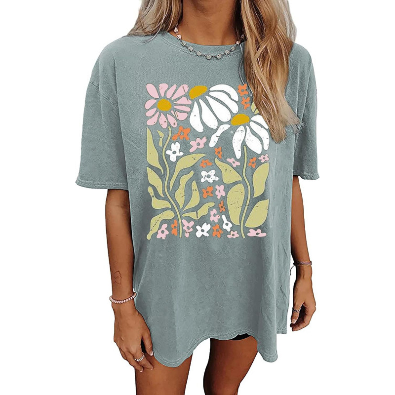 Women's Oversized T-shirt Flower Graphic Tees Nashville