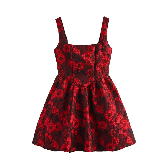 Backless Bow Decorative Jacquard Sling Dress - Shop at LoveMi