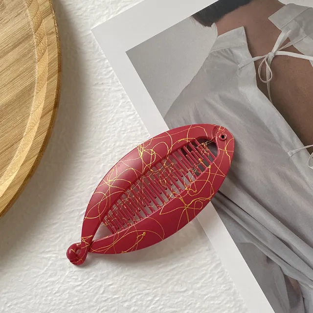 Ponytail Lentils Large Painted Brushed Color Flat Fish Clip Barrettes Red - Shop at LoveMi