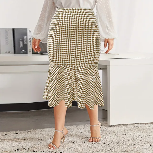 Spring Slimming Mermaid Midi Skirt For Curvy Women Khaki - Shop at LoveMi