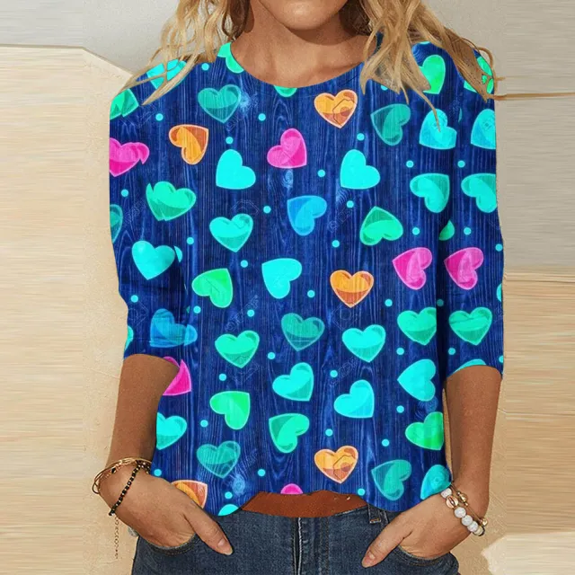 Valentine's Day Female With Hearts Printing Crew Neck T shirt Top Rq4127506 - Shop at LoveMi