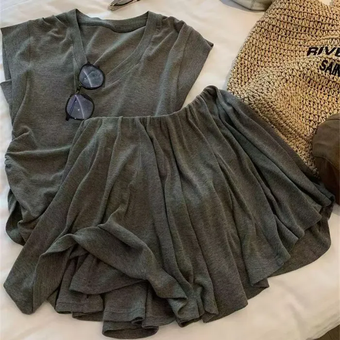 A-line Pleated Skirt For Women - Gray