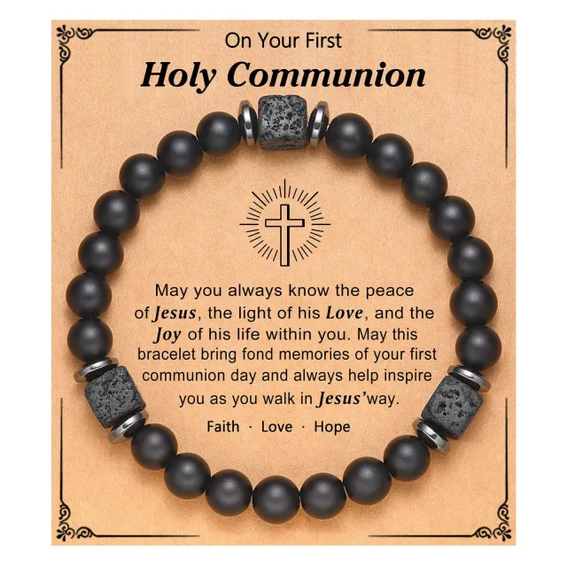 Black Matte Volcanic Stone Bracelet Card Suit Cross 2 - Shop at LoveMi