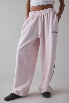 Embroidered Casual Women's Loose Straight Elastic Waist Versatile Pants - Pink - View 1