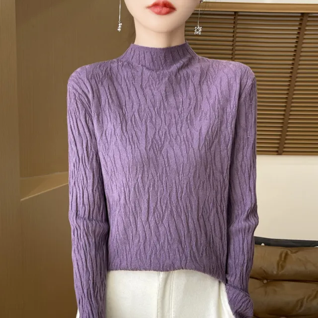Knitted Jacquard Long sleeved Sweater For Women As Base Layer Western Purple - Shop at LoveMi