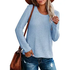 Loose Solid Colour Knitted Bottoming Shirt For Women - Sky Blue - View 1