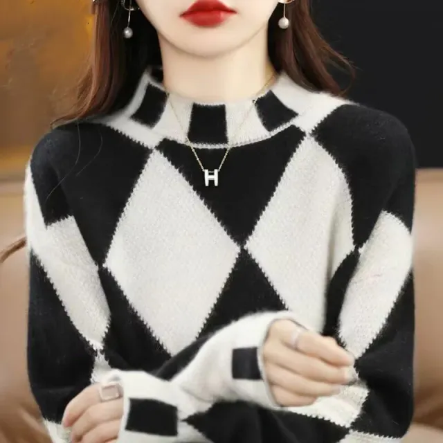 Mock Neck Sweater Bottoming Shirt New Color Matching White - Shop at LoveMi