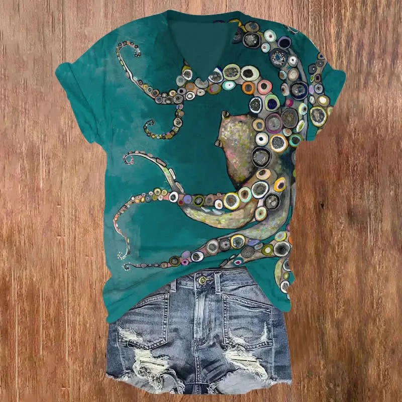Women's Short Sleeve 3D Digital Printing Plus Size - Color18-4Xl