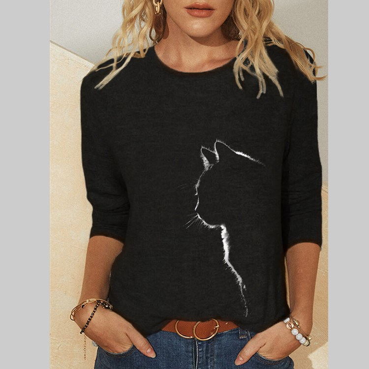 Title 5, T-shirt da donna ampia con stampa gatto a manic...