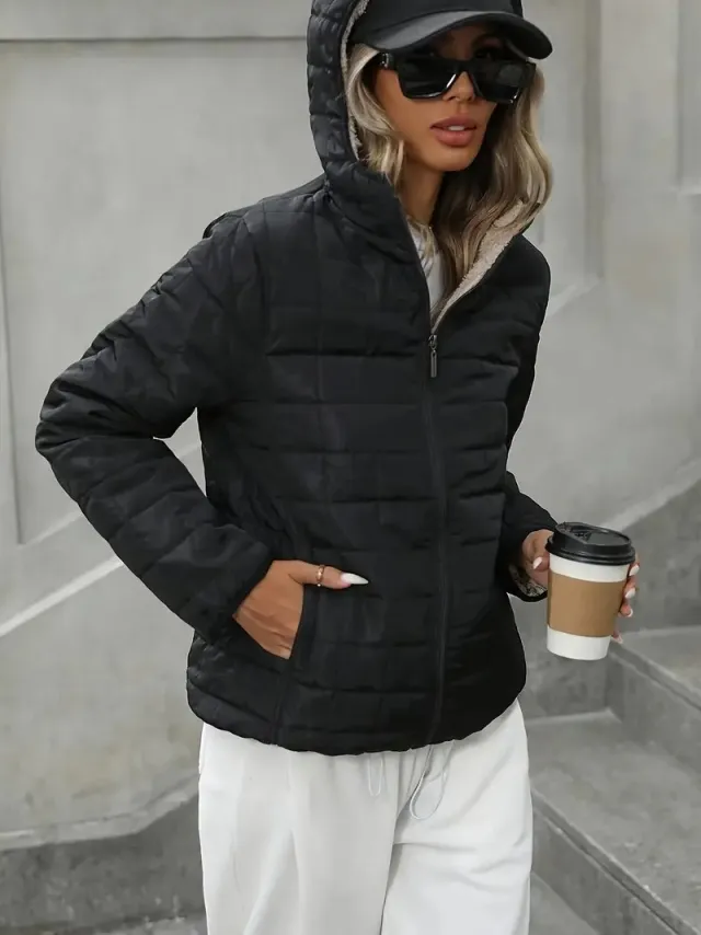 Cashmere Casual Jacket Plaid Cotton padded Jacket For Women Black - Shop at LoveMi