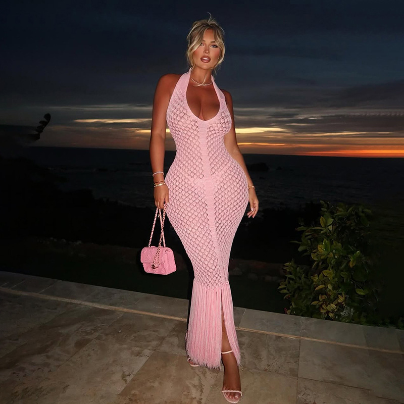 Solid Color Temperamental Tassels Dress Women