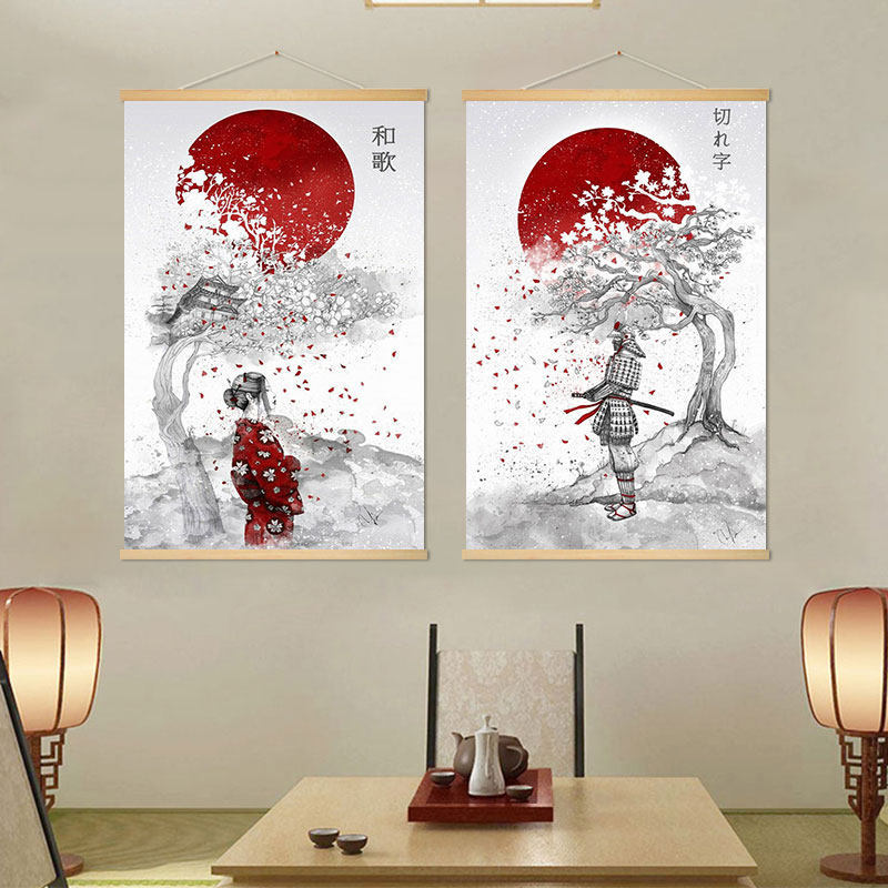 Tattoo Shop Hanging ScrollFrameless Solid Wood Hanging Scroll Decorative Painting