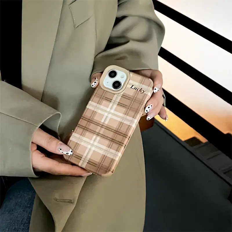 IPhone1213pro Lambskin Plaid 14promax Phone Case Letters Luck