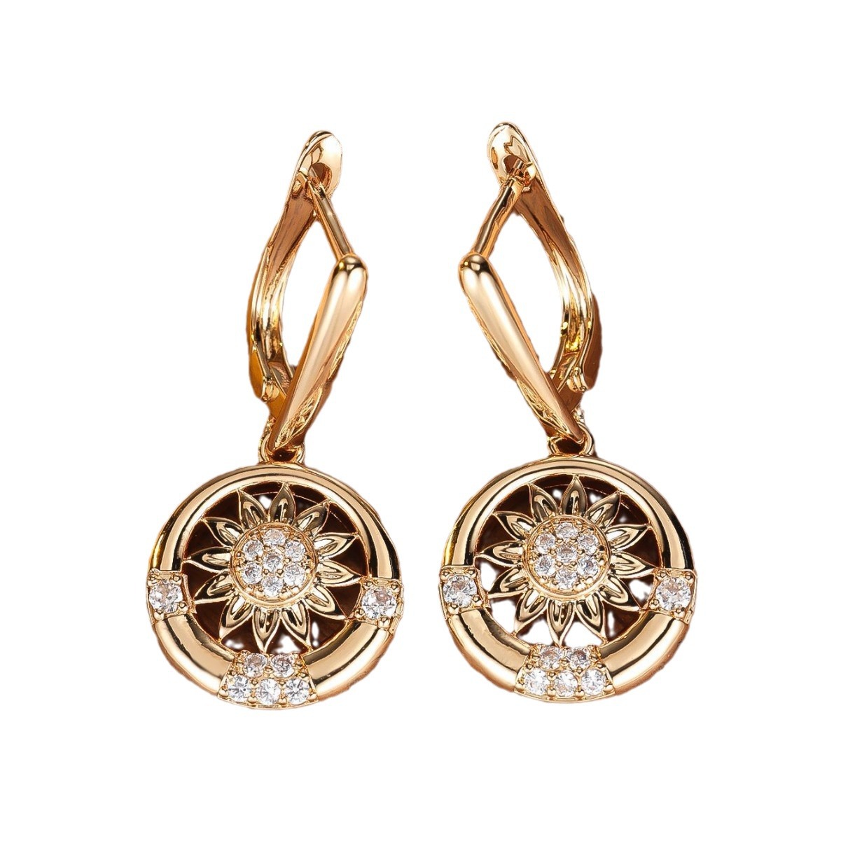 Round White Diamond Sunflower Earrings For Women